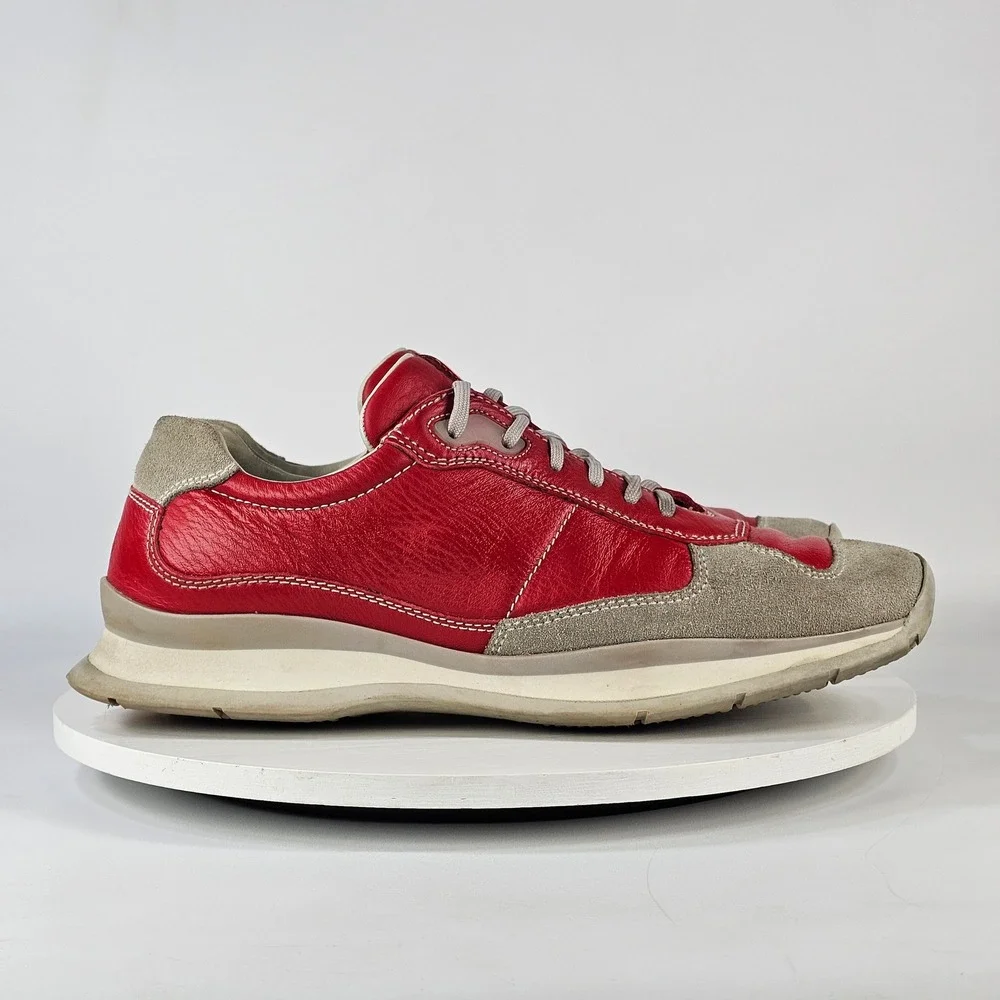 Vintage Prada Americas Cup Red Leather Grey Suede Sneakers E2003 39 Womens